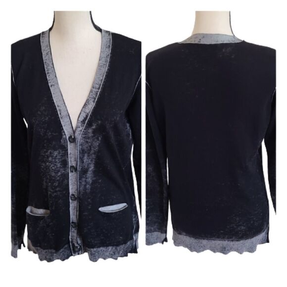 Michael Stars Black & Gray Button Front Cardigan Sweater 100% Cotton -  Size 2 - Picture 1 of 12